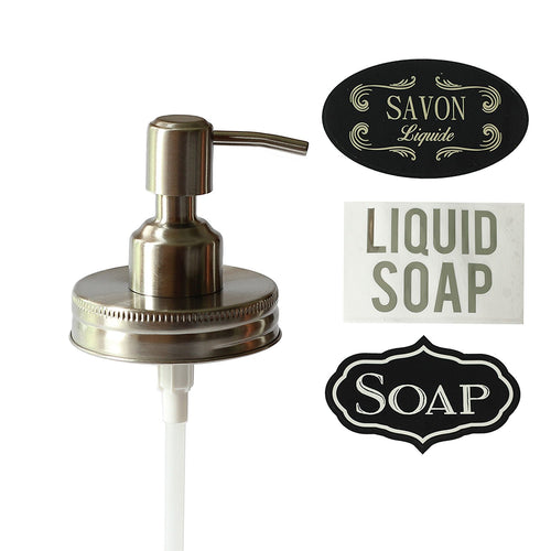 Premium Anti Rust Stainless Steel Mason Jar Soap Dispenser Lid With Waterproof Labels