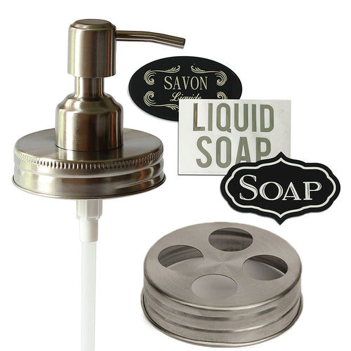 Premium  Stainless Steel Mason Jar Soap Dispenser Bathroom Set